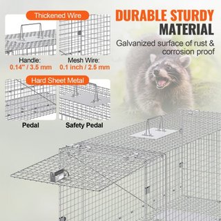 Trampa de Jaula para Animales Vivos, 50" x 20" x 26" Trampa Humana para Gatos de Hierro Galvanizado, Trampa de Animales Plegable con Mango para Perros Callejeros, Armadillos, Mapaches, Marmotas, Z...