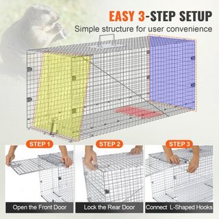 Trampa de Jaula para Animales Vivos, 50" x 20" x 26" Trampa Humana para Gatos de Hierro Galvanizado, Trampa de Animales Plegable con Mango para Perros Callejeros, Armadillos, Mapaches, Marmotas, Z...
