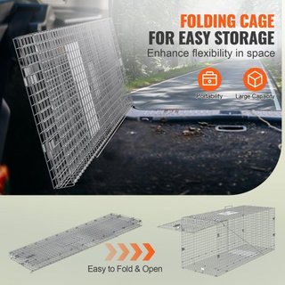 Trampa de Jaula para Animales Vivos, 50" x 20" x 26" Trampa Humana para Gatos de Hierro Galvanizado, Trampa de Animales Plegable con Mango para Perros Callejeros, Armadillos, Mapaches, Marmotas, Z...