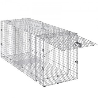 Trampa de Jaula para Animales Vivos, 50" x 20" x 26" Trampa Humana para Gatos de Hierro Galvanizado, Trampa de Animales Plegable con Mango para Perros Callejeros, Armadillos, Mapaches, Marmotas, Z...