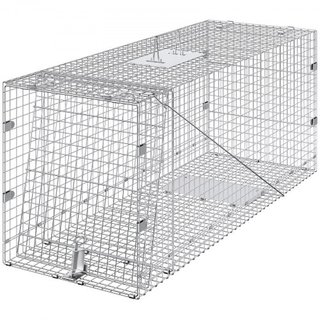 Trampa de Jaula para Animales Vivos, 50" x 20" x 26" Trampa Humana para Gatos de Hierro Galvanizado, Trampa de Animales Plegable con Mango para Perros Callejeros, Armadillos, Mapaches, Marmotas, Z...