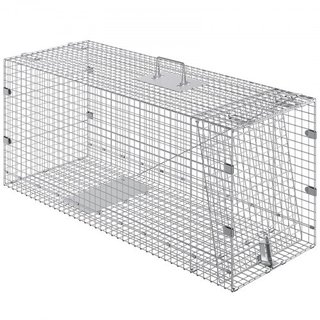 Trampa de Jaula para Animales Vivos, 50" x 20" x 26" Trampa Humana para Gatos de Hierro Galvanizado, Trampa de Animales Plegable con Mango para Perros Callejeros, Armadillos, Mapaches, Marmotas, Z...