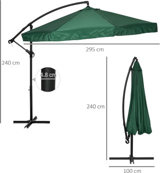 Sombrilla Descentrada 3X3 M Con Mosquitera, Base Cruzada, Salidas de Aire y Manivela, Sombrilla de Jardín Inclinable y Giratoria a 360° en Acero y Poliéster, Protección UV, Verde