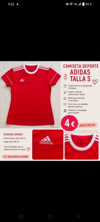Camiseta Deportiva Adidas Talla S Roja