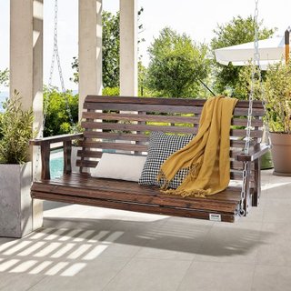 Hamaca de Madera de 4.5 pies, hamaca de patio para patio y jardín, capacidad de carga mejorada de 880 lbs, banco de hamaca de alta resistencia con cadenas colgantes para exteriores, marrón carbonizado
