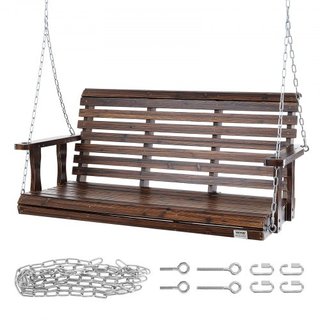 Hamaca de Madera de 4.5 pies, hamaca de patio para patio y jardín, capacidad de carga mejorada de 880 lbs, banco de hamaca de alta resistencia con cadenas colgantes para exteriores, marrón carbonizado