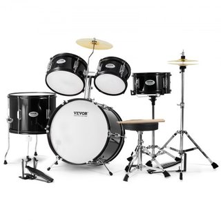 Juego de Batería para Niños, 5 Piezas, Juego de Batería Completo para Principiantes de 16 pulgadas con Bombo, Toms, Caja, Batería de Suelo, Trono Ajustable, Platillo, Pedal de Hi-Hat y Dos Pares d...
