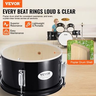 Juego de Batería para Niños, 5 Piezas, Juego de Batería Completo para Principiantes de 16 pulgadas con Bombo, Toms, Caja, Batería de Suelo, Trono Ajustable, Platillo, Pedal de Hi-Hat y Dos Pares d...