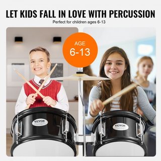 Juego de Batería para Niños, 5 Piezas, Juego de Batería Completo para Principiantes de 16 pulgadas con Bombo, Toms, Caja, Batería de Suelo, Trono Ajustable, Platillo, Pedal de Hi-Hat y Dos Pares d...