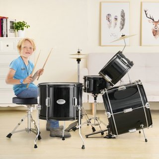 Juego de Batería para Niños, 5 Piezas, Juego de Batería Completo para Principiantes de 16 pulgadas con Bombo, Toms, Caja, Batería de Suelo, Trono Ajustable, Platillo, Pedal de Hi-Hat y Dos Pares d...