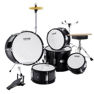 Juego de Batería para Niños, 5 Piezas, Juego de Batería Completo para Principiantes de 16 pulgadas con Bombo, Toms, Caja, Batería de Suelo, Trono Ajustable, Platillo, Pedal de Hi-Hat y Dos Pares d...
