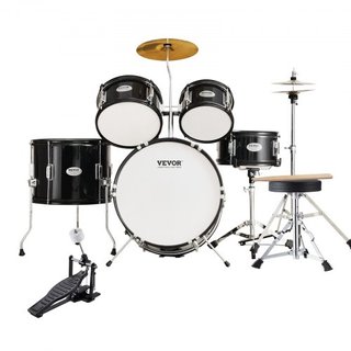 Juego de Batería para Niños, 5 Piezas, Juego de Batería Completo para Principiantes de 16 pulgadas con Bombo, Toms, Caja, Batería de Suelo, Trono Ajustable, Platillo, Pedal de Hi-Hat y Dos Pares d...