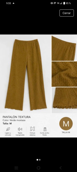 Pantalón textura verde mostaza talla M