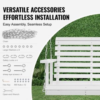 Hamaca de Madera de 4.5 pies, hamaca de patio para patio y jardín, capacidad de carga mejorada de 880 lbs, banco de hamaca de alta resistencia con cadenas colgantes para exteriores, blanca