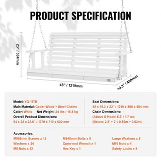 Hamaca de Madera de 4.5 pies, hamaca de patio para patio y jardín, capacidad de carga mejorada de 880 lbs, banco de hamaca de alta resistencia con cadenas colgantes para exteriores, blanca