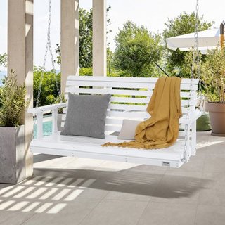 Hamaca de Madera de 4.5 pies, hamaca de patio para patio y jardín, capacidad de carga mejorada de 880 lbs, banco de hamaca de alta resistencia con cadenas colgantes para exteriores, blanca