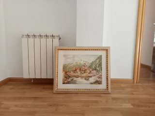 Cuadro al óleo paisaje y casas