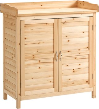 Armario Exterior de 2 Estantes en Madera de Abeto con Diseño Elevado y 2 Puertas, 83X40X92 Cm, Color Madera