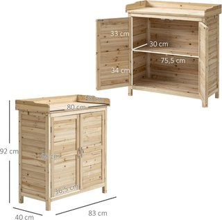 Armario Exterior de 2 Estantes en Madera de Abeto con Diseño Elevado y 2 Puertas, 83X40X92 Cm, Color Madera