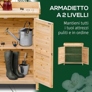 Armario Exterior de 2 Estantes en Madera de Abeto con Diseño Elevado y 2 Puertas, 83X40X92 Cm, Color Madera