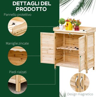 Armario Exterior de 2 Estantes en Madera de Abeto con Diseño Elevado y 2 Puertas, 83X40X92 Cm, Color Madera