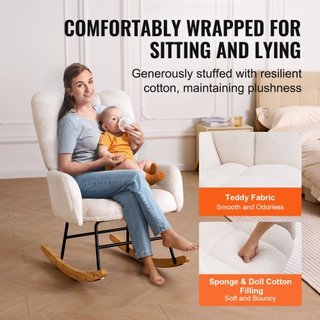 Silla mecedora para nursery, capacidad de peso de 250 lbs, silla mecedora tapizada en tela de terciopelo con asiento suave y respaldo alto, silla de lactancia para nursery, dormitorio, sala de est...