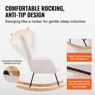 Silla mecedora para nursery, capacidad de peso de 250 lbs, silla mecedora tapizada en tela de terciopelo con asiento suave y respaldo alto, silla de lactancia para nursery, dormitorio, sala de est...