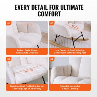Silla mecedora para nursery, capacidad de peso de 250 lbs, silla mecedora tapizada en tela de terciopelo con asiento suave y respaldo alto, silla de lactancia para nursery, dormitorio, sala de est...