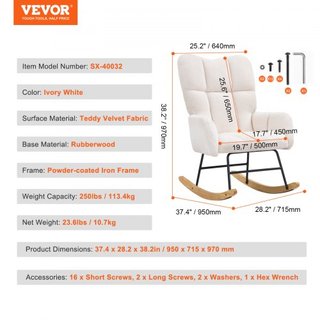 Silla mecedora para nursery, capacidad de peso de 250 lbs, silla mecedora tapizada en tela de terciopelo con asiento suave y respaldo alto, silla de lactancia para nursery, dormitorio, sala de est...