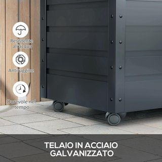 Baúl De Jardín De 295L Con Cerradura, 2 Asas Y 4 Ruedas, Mueble De Almacenamiento De Acero Galvanizado, 100X62X65 Cm, Gris Oscuro