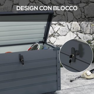 Baúl De Jardín De 295L Con Cerradura, 2 Asas Y 4 Ruedas, Mueble De Almacenamiento De Acero Galvanizado, 100X62X65 Cm, Gris Oscuro