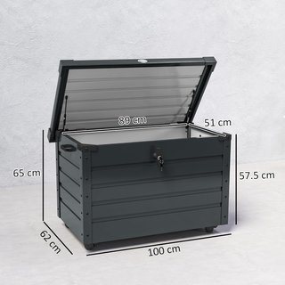 Baúl De Jardín De 295L Con Cerradura, 2 Asas Y 4 Ruedas, Mueble De Almacenamiento De Acero Galvanizado, 100X62X65 Cm, Gris Oscuro