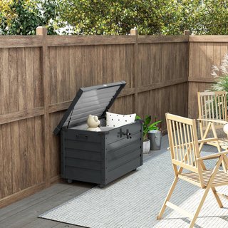 Baúl De Jardín De 295L Con Cerradura, 2 Asas Y 4 Ruedas, Mueble De Almacenamiento De Acero Galvanizado, 100X62X65 Cm, Gris Oscuro