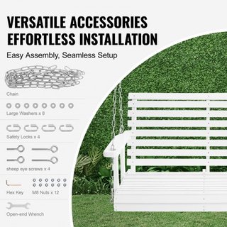 Hamaca de Madera de 4 pies, hamaca de patio para patio y jardín, capacidad de carga mejorada de 880 lbs, banco de hamaca de alta resistencia con cadenas colgantes para exteriores, blanco