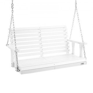 Hamaca de Madera de 4 pies, hamaca de patio para patio y jardín, capacidad de carga mejorada de 880 lbs, banco de hamaca de alta resistencia con cadenas colgantes para exteriores, blanco