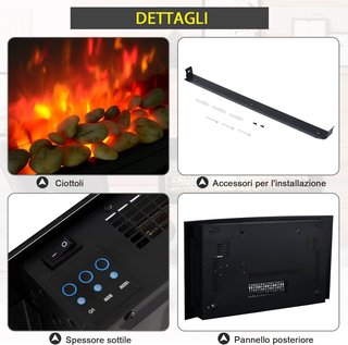 Chimenea Eléctrica de Pared con Efecto Llama de Color y Control Remoto, Chimenea Eléctrica 1800W con Temperaturas Regulables, Termostato, Temporizador y Protección contra Sobrecalentamiento, Negro