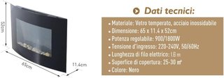 Chimenea Eléctrica de Pared con Efecto Llama de Color y Control Remoto, Chimenea Eléctrica 1800W con Temperaturas Regulables, Termostato, Temporizador y Protección contra Sobrecalentamiento, Negro