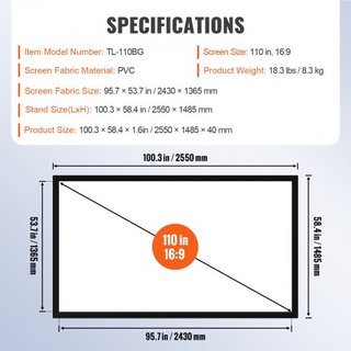 Pantalla de Proyector Diagonal de 110 Pulgadas 16:9 Pantalla de Proyector 4K HD Pantalla de Película Marco Fijo Pantalla de Proyector 3D para Uso en Casa y al Aire Libre (110 pulgadas)