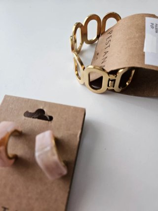 Conjunto Brazalete y Pendientes Pestana Oro Rosa