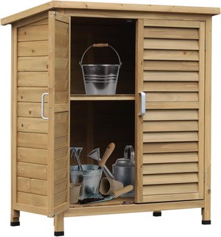 Armario Exterior, Casita de Jardín de Madera de Abeto, Cobertizo de Herramientas con Techo de Betún Impermeable, 87X46.5X96.5Cm
