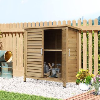 Armario Exterior, Casita de Jardín de Madera de Abeto, Cobertizo de Herramientas con Techo de Betún Impermeable, 87X46.5X96.5Cm