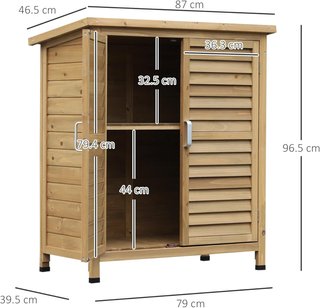 Armario Exterior, Casita de Jardín de Madera de Abeto, Cobertizo de Herramientas con Techo de Betún Impermeable, 87X46.5X96.5Cm