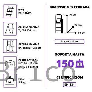 Escalera Telescópica Aluminio 3+3 Pestaña