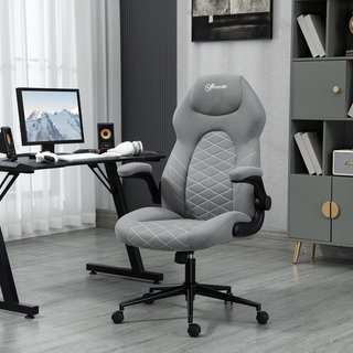 Silla De Oficina Ergonómica Con Altura Ajustable Y Apoyabrazos Plegables, Silla Reclinable Con 5 Ruedas, 65.5X69.5X112-122 Cm, Gris Claro