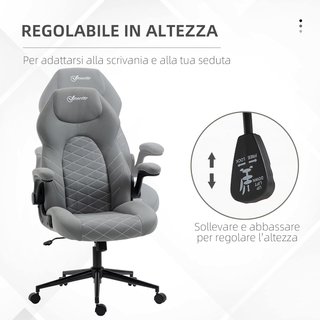 Silla De Oficina Ergonómica Con Altura Ajustable Y Apoyabrazos Plegables, Silla Reclinable Con 5 Ruedas, 65.5X69.5X112-122 Cm, Gris Claro