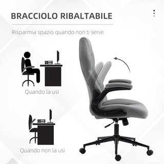 Silla De Oficina Ergonómica Con Altura Ajustable Y Apoyabrazos Plegables, Silla Reclinable Con 5 Ruedas, 65.5X69.5X112-122 Cm, Gris Claro