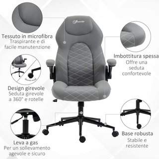 Silla De Oficina Ergonómica Con Altura Ajustable Y Apoyabrazos Plegables, Silla Reclinable Con 5 Ruedas, 65.5X69.5X112-122 Cm, Gris Claro