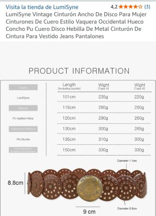 Cinturón Cuero Boho Vintage mujer 135cm. NUEVO