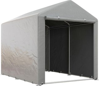 Cobertizo Porta Herramientas 1.6X2M Plegable, Carpa Garaje para Bicicletas y Motos con Cubierta Anti-Uv y Puerta Ancha, Gris Claro