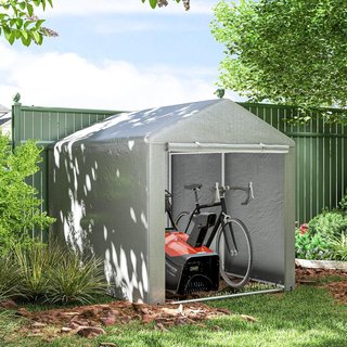 Cobertizo Porta Herramientas 1.6X2M Plegable, Carpa Garaje para Bicicletas y Motos con Cubierta Anti-Uv y Puerta Ancha, Gris Claro